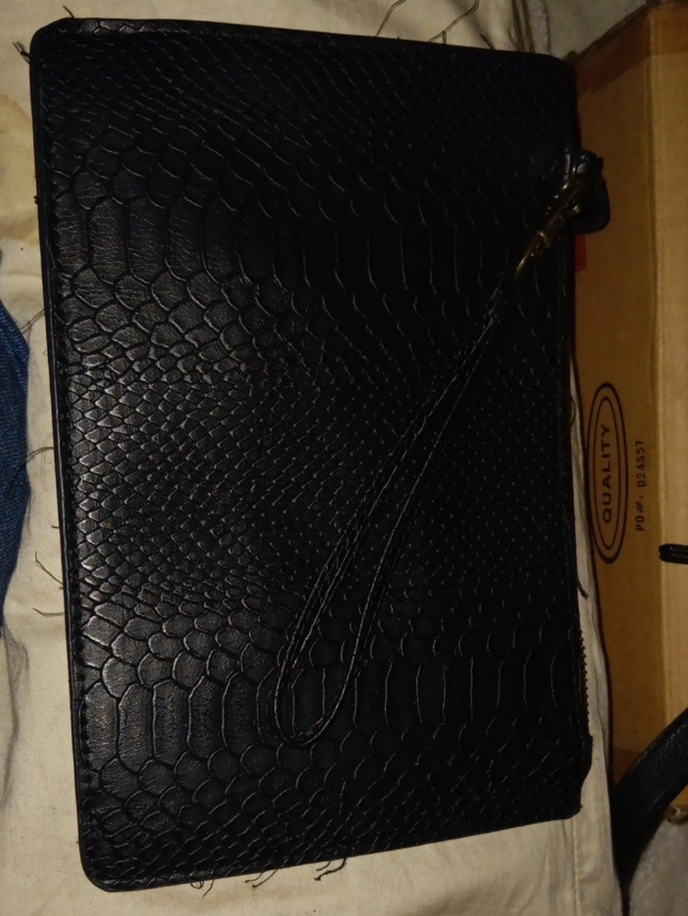 Women's Black Textured Wristlet Clutch